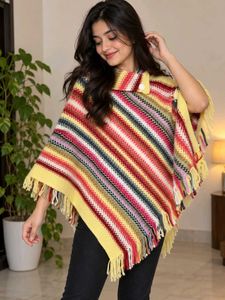Cozy Striped Knit Poncho