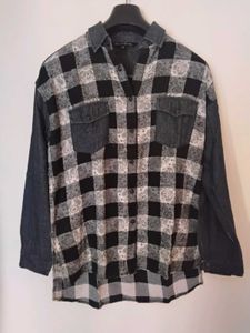Denim &amp; Plaid Button-Up Shirt