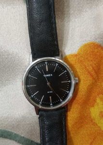Timex Black Leather Strap Watch