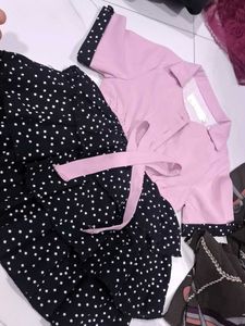Cute Pink &amp; Black Polka Dot Dress