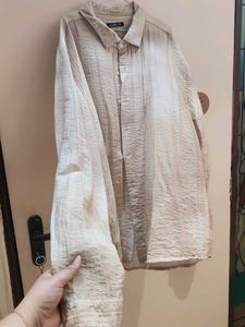 Women's Beige Textured Button-Up Shirt