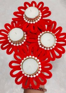 Set of 4 Red Floral Tealight Holders