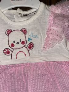 Pink Teddy Bear Baby Girl Frock | Cute Ruffle Slee
