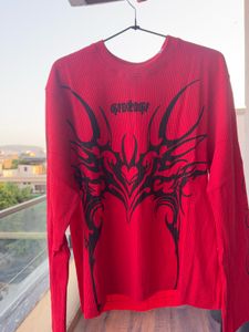 Red Graphic Boxy fit Waffle Fabric Tee!!