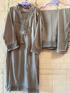 New Elegant Grey Kurti Set with Intricate Lace