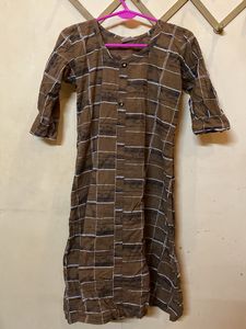 Brown Checkered Kurta