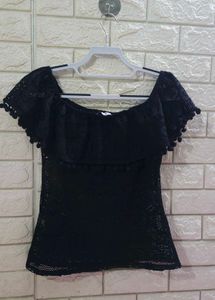 Black Off-Shoulder Lace Top