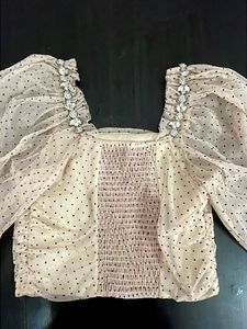 Sheer Polka Dot Ruched Square Neck Top