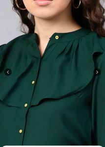 Elegant Dark Green Puff Sleeve Top XXL