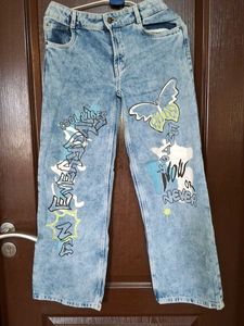 Graffiti Butterfly Wide Leg Jeans and crop top