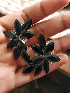 Black Floral Stud Earrings