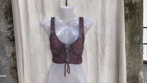 I. Ruched Lace-Up Crop Top