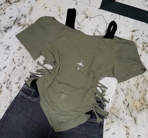 Olive Green Cut-out Crop Top