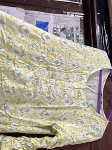 Avaasa Yellow Printed Kurta with Embroidery