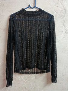 Sheer Black Lace Long Sleeve Top