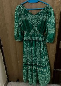 Elegant Green Printed Midi Dress