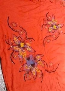 Vibrant Red Kurta with Floral Embroidery