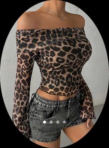 Leopard Print Off-Shoulder Mesh Top