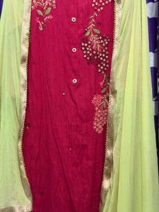 Vibrant Red green Kurta Set with Dupatta