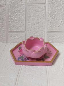 Pink Lotus Trinket Tray & candle Holder
