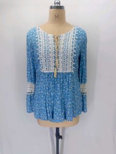 Bohemian Blue Floral Lace Top