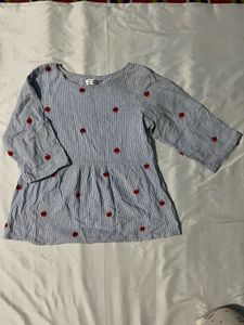Chic Striped Embroidered Peplum Top