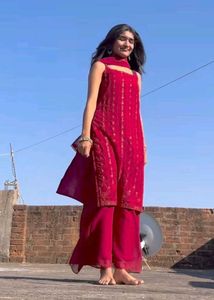 Elegant Red Embroidered Kurta Set