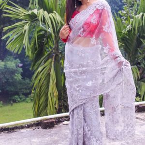 net saree with petticoat and stiched blouseSet