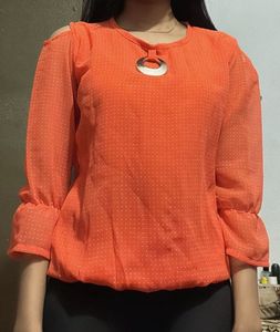 Vibrant Orange Cold Shoulder Top