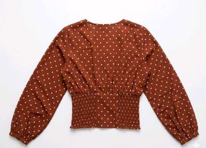Cute Crop Polka Dot Long Sleeve Top