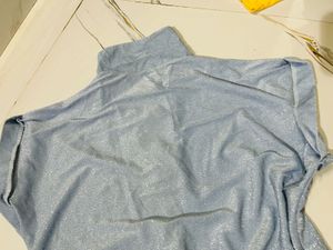 Sparkly Light Blue Collared Top