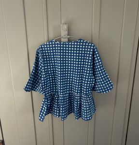 Blue Gingham Peplum Top
