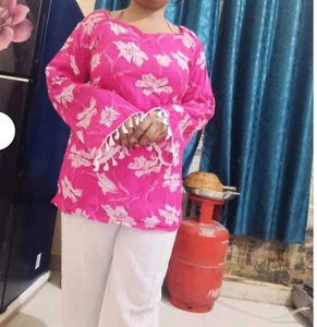 Vibrant Pink Floral Print Kurta