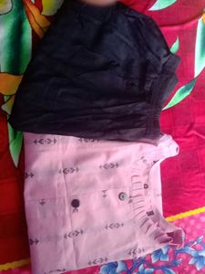 Pink Printed Kurta with Black Pants