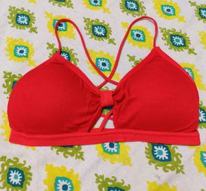 Red Butterfly Criss Cross Back Design Cotton Padded Bra