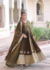 Elegant Olive Green Embroidered Anarkali Suit
