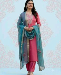 Elegant Pink Kurta Set with Teal Dupatta