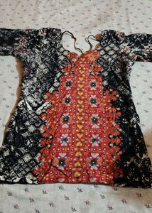 Black and white Batik pattern cotton kurta set