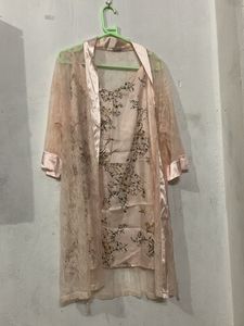 Elegant Lace Robe with Floral Slip