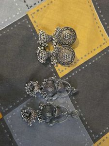 Exquisite Silver Oxidized Jhumka Earrings
