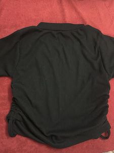 Black Ribbed Ruched Crop Top