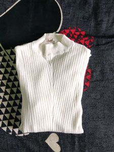 White Ribbed Mock Neck Top for winters