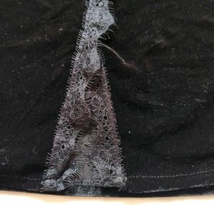 Elegant Black Velvet Lace Trim Dress