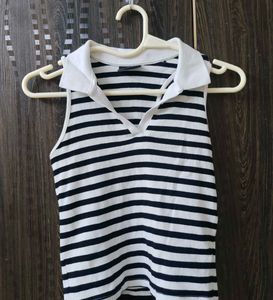 Striped Sleeveless Polo Top