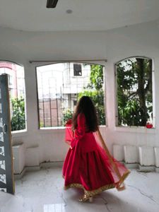 Vibrant Red Lehenga Choli with Golden Border
