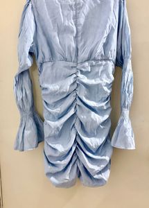 Chic Ruched Light Blue Mini Dress