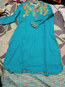 BIBA Teal Embroidered Kurta