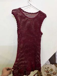 Maroon Crochet Sleeveless Top