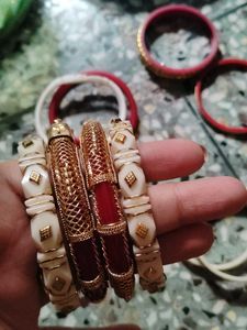 Elegant Gold &amp; Ivory Bangles Set