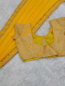 Bright Yellow Saree With Embellished Blouse